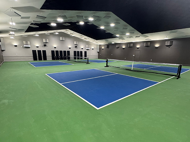 view one of a resurfaced indoor pickle ball court