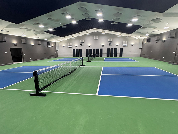 view two of a resurfaced indoor pickle ball court